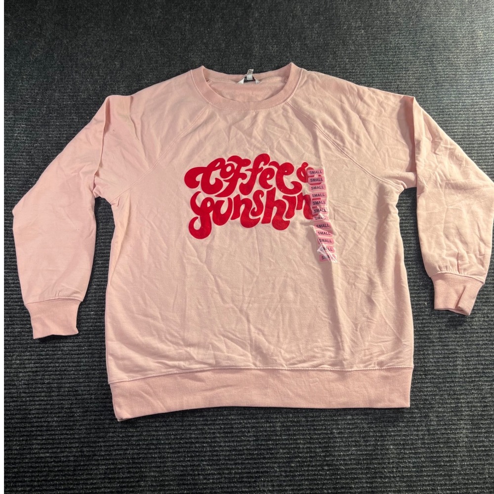 Wildfox Coffee Sunshine Sweatshirt Pullover Pink Graphic Top Small S NWT